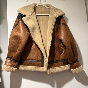 Commense Tan Leather Jacket with Cream Shearling